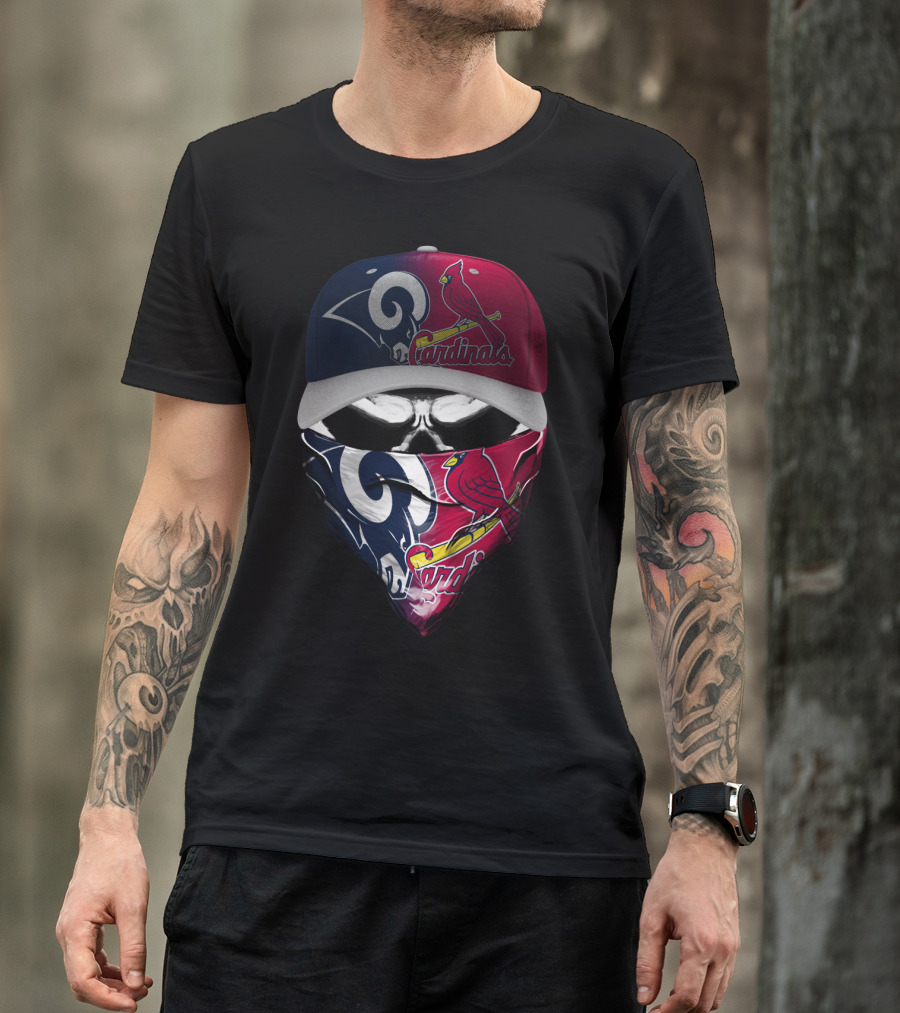 Rams Cardinals Split Logo Hat Mask Skum 100 T-Shirt