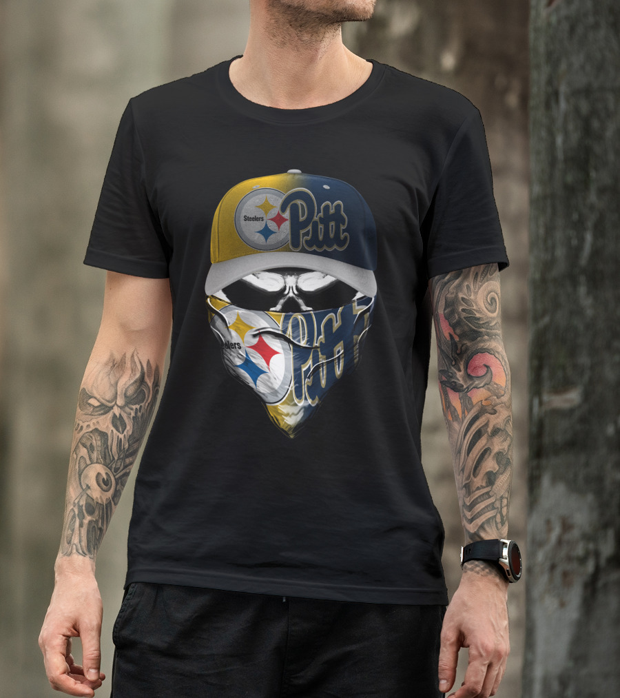 Steelers Pitt Skull Mask Cap T-Shirt