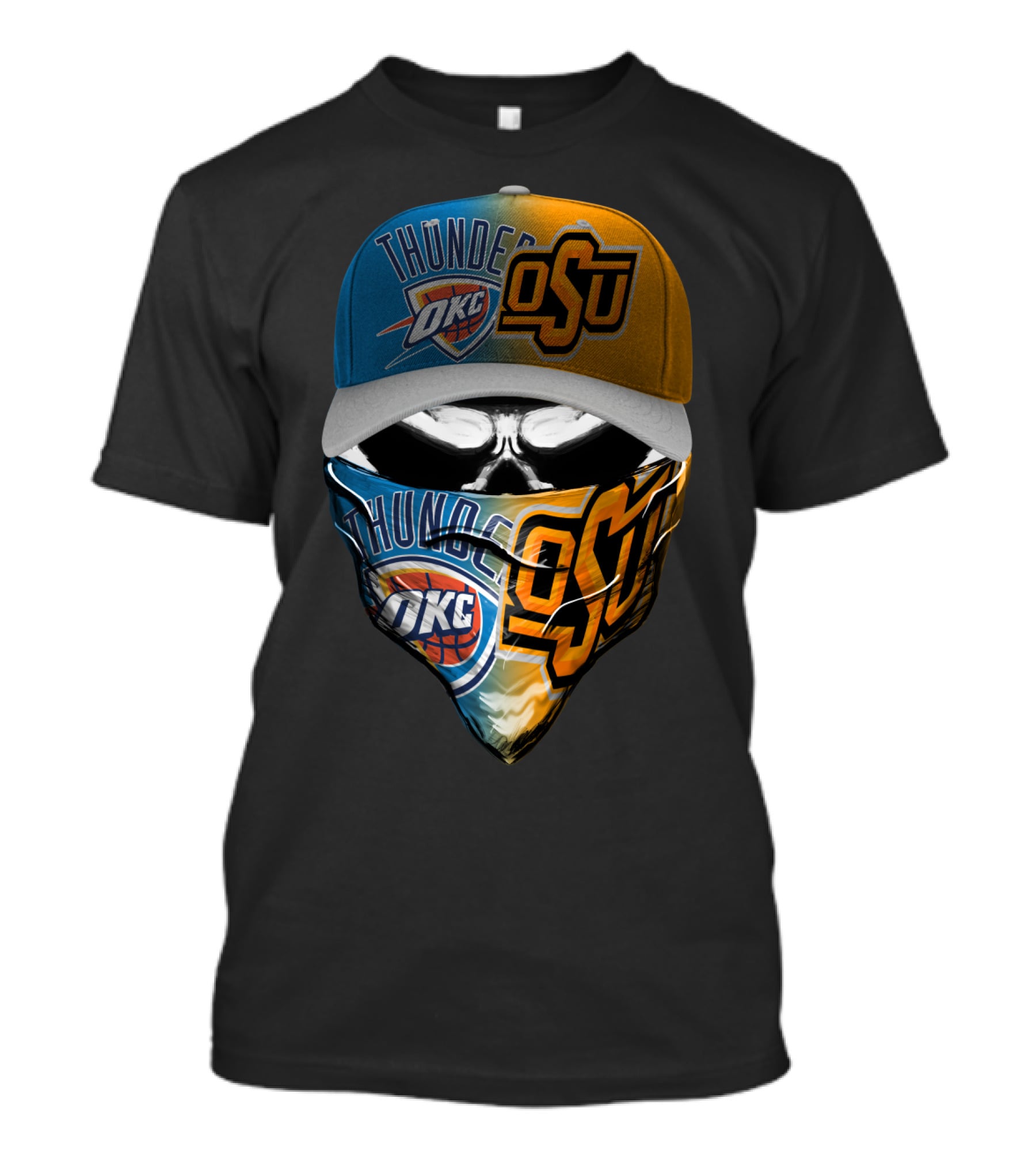 Okc Thunder Osu Split Face Skull Bandana Hat T-Shirt