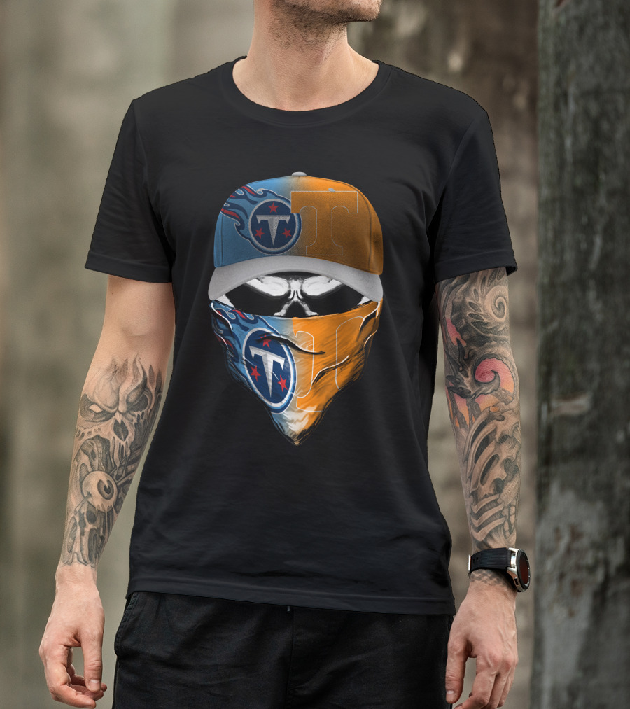 Tennessee Titans Vols Half And Half Face Covering Hat T-Shirt