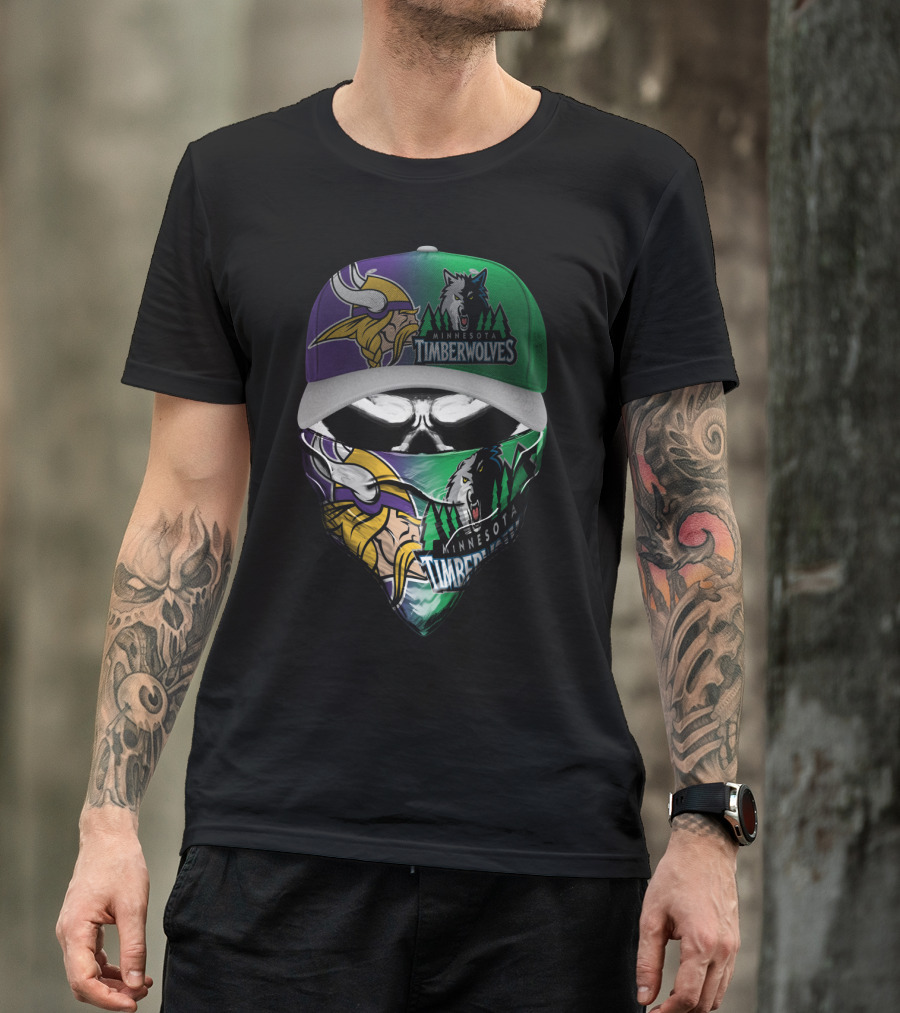 Minnesota Vikings Timberwolves Crossover Skull Mask Skum 134 T-Shirt