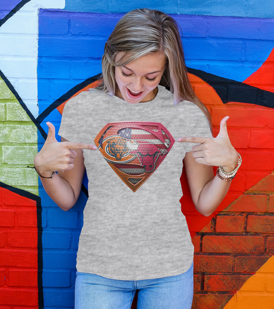 Super Symbols Collage:  Bears Bulls Usa Flag T-Shirt
