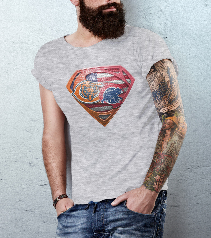Superman Shield Chicago Bears American Flag Crest T-Shirt