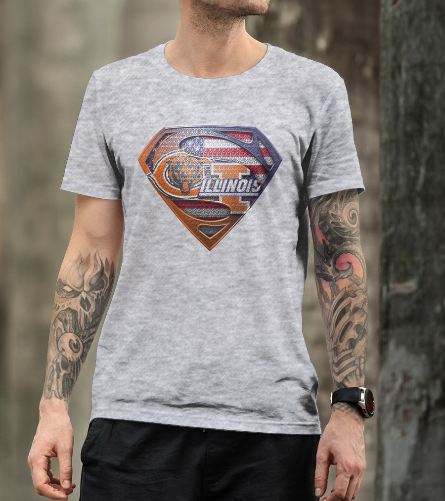 Superman Logo Bears Illinois American Flag T-Shirt