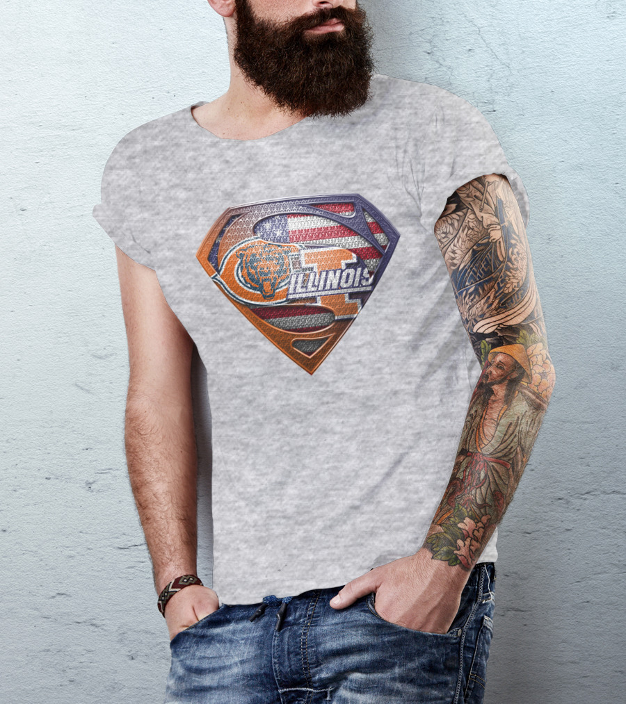 Superman Logo Bears Illinois American Flag T-Shirt
