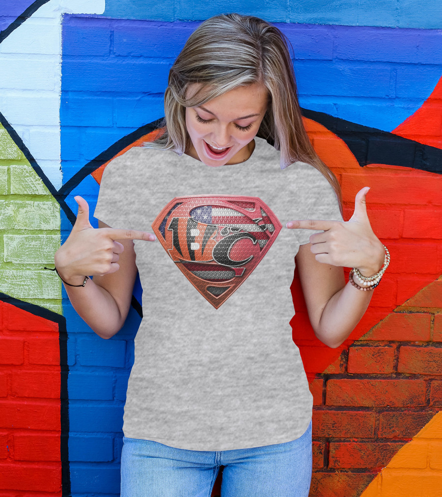 Superman Nfl Logo With American Flag Shield T-Shirt