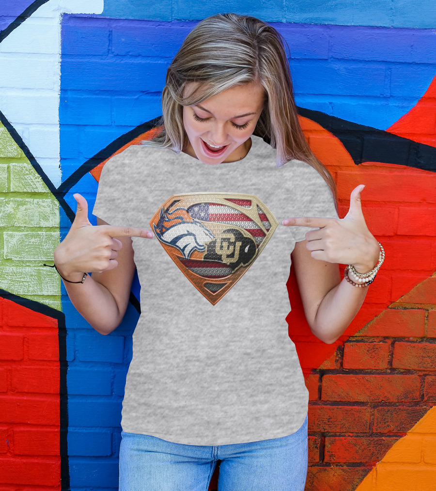 Denver Broncos Colorado Buffaloes American Flag Superman Logo Mashup T-Shirt