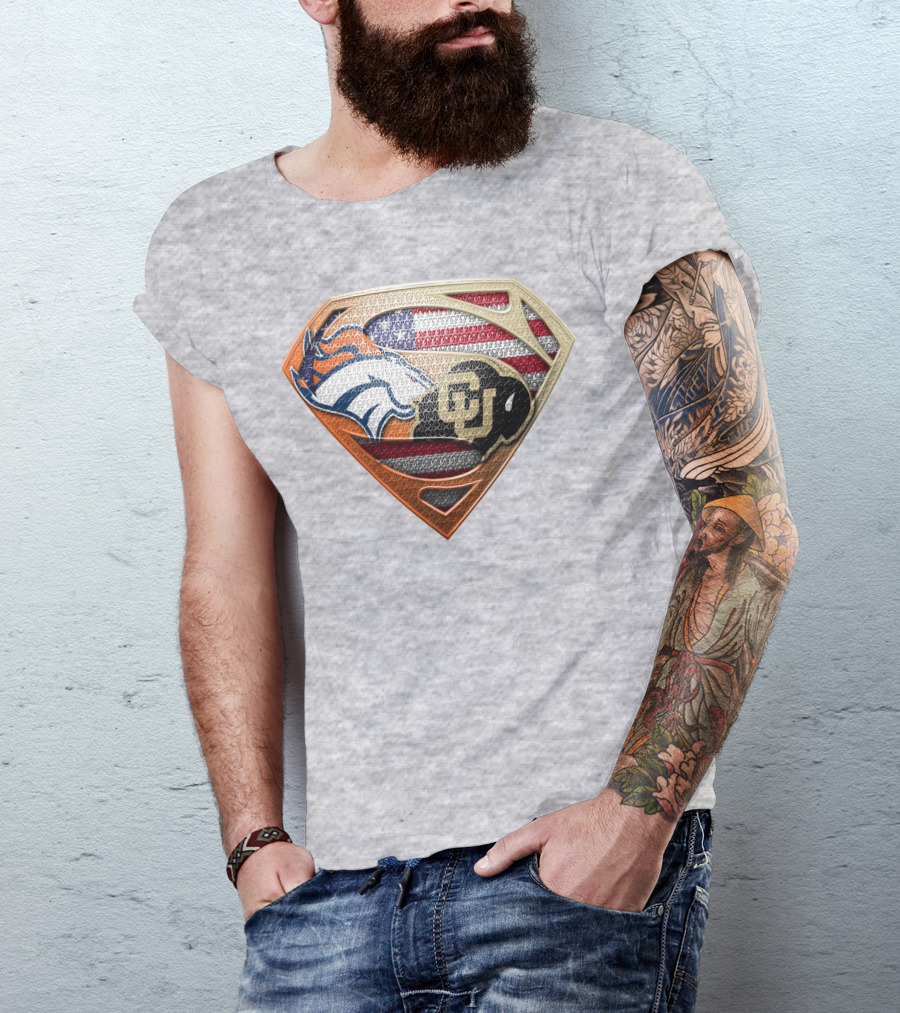 Denver Broncos Colorado Buffaloes American Flag Superman Logo Mashup T-Shirt