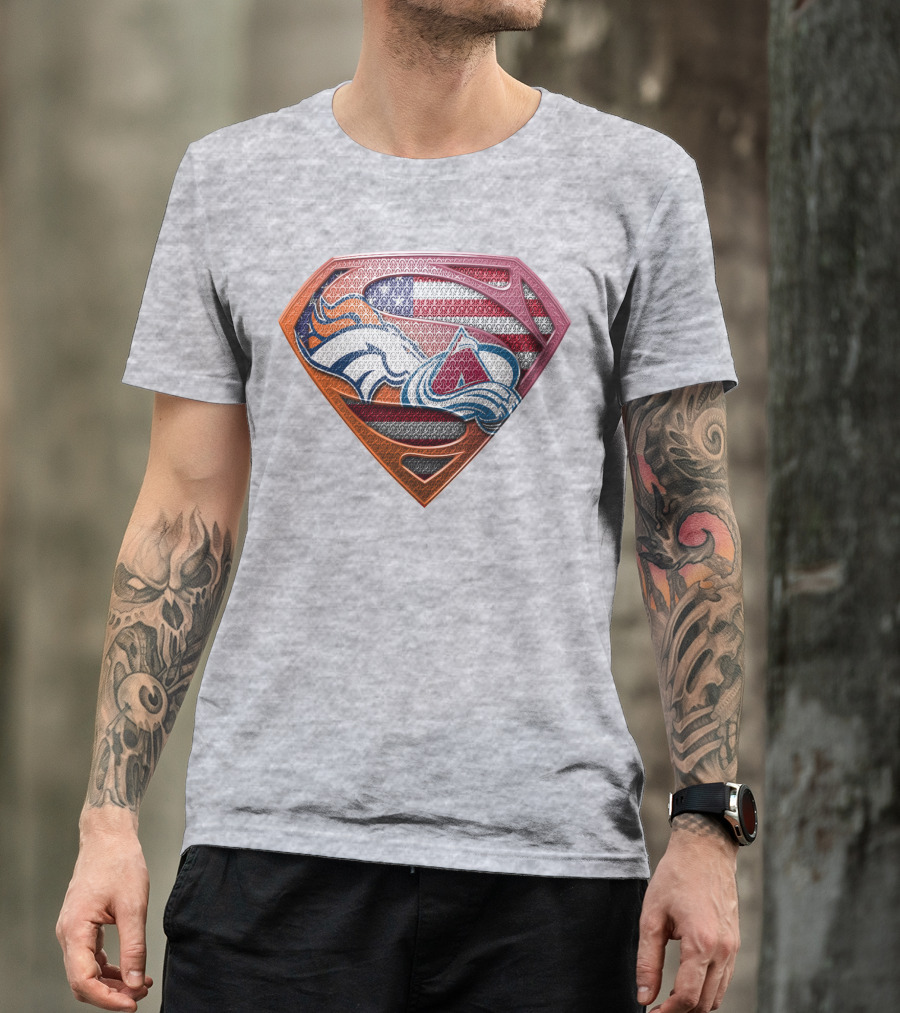 Broncos Avalanche Usa Flag Superman Shield T-Shirt