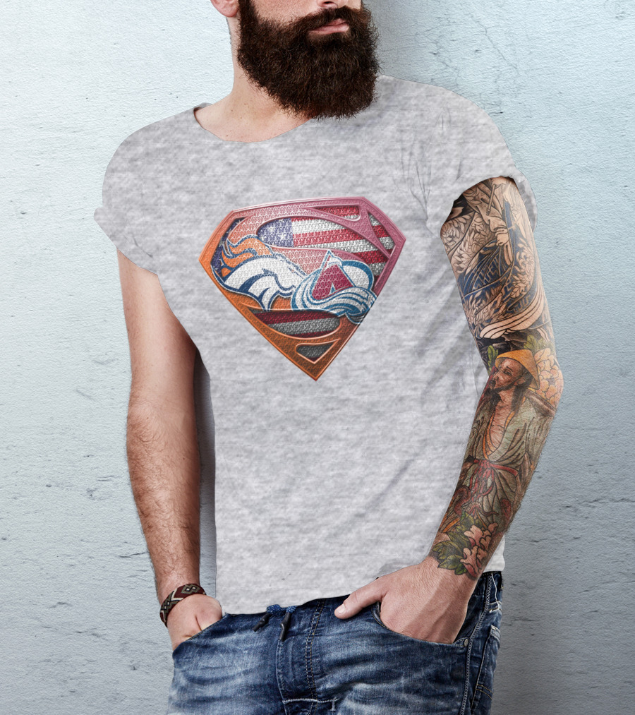 Broncos Avalanche Usa Flag Superman Shield T-Shirt