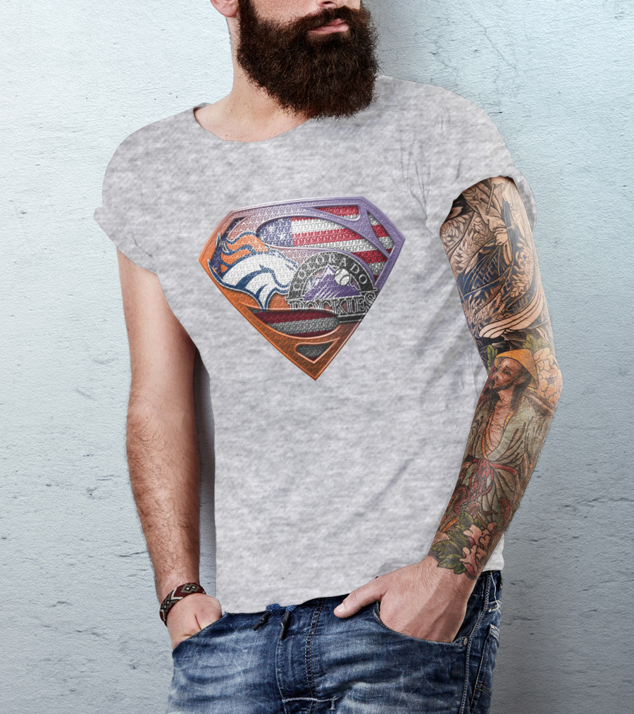 Denver Broncos Colorado Rockies American Flag Superman Logo Fusion T-Shirt