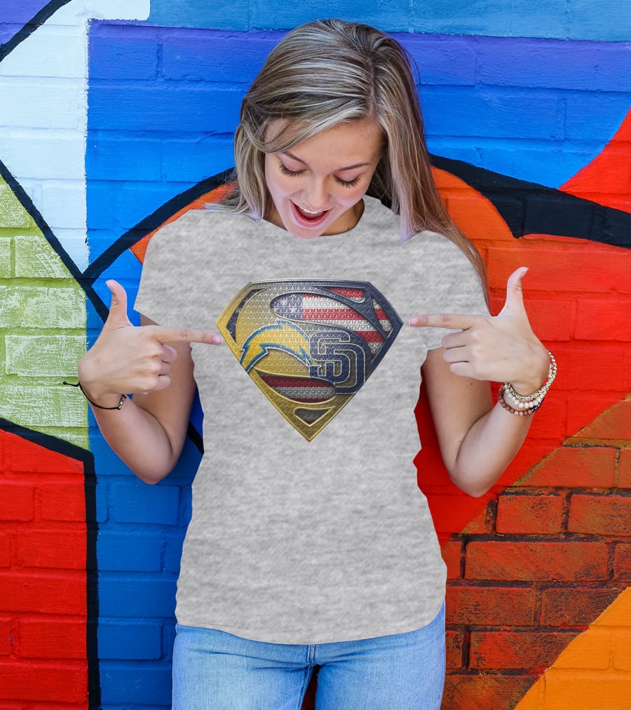 Superman Logo Chargers Sd Padres American Flag T-Shirt