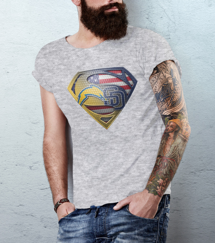 Superman Logo Chargers Sd Padres American Flag T-Shirt