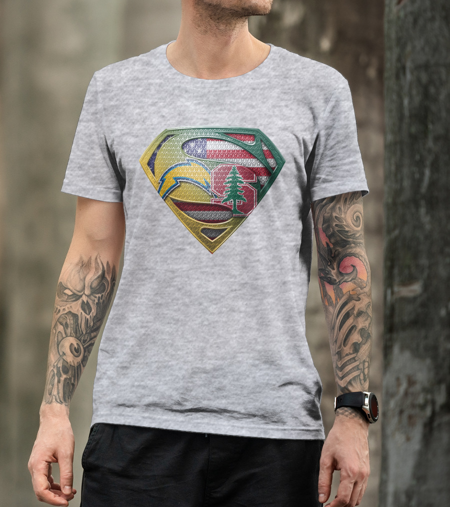 Superman Emblem Stanford Cardinal Chargers American Flag Fusion T-Shirt