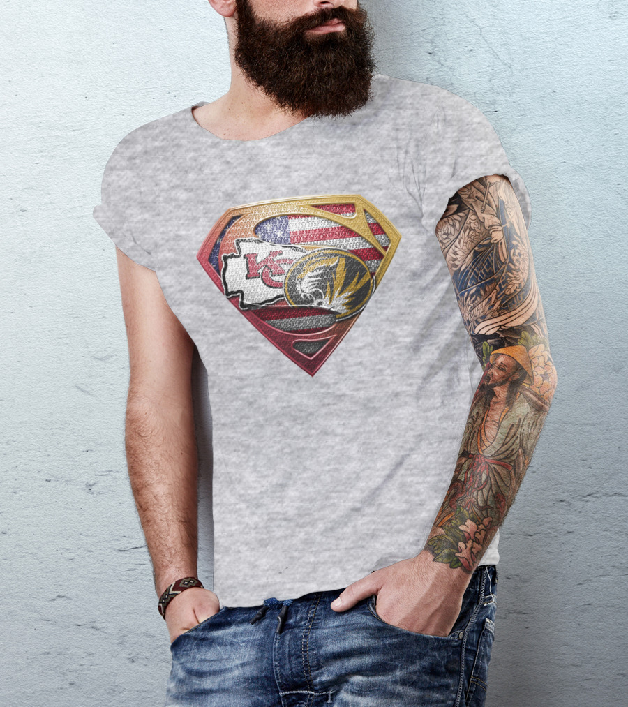 Kansas City Chiefs Missouri Tigers American Flag Superhero T-Shirt