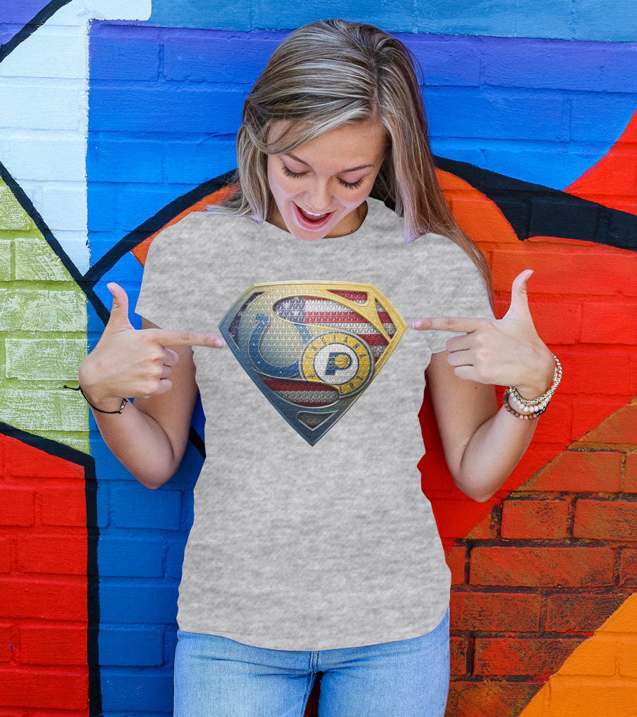 Superman Shield Indianapolis Colts And Pacers American Flag T-Shirt