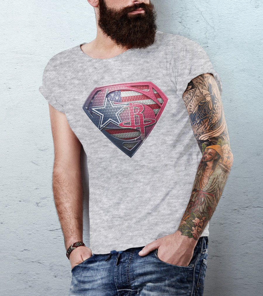 Rockets Superhero Logo With Usa Flag Star T-Shirt