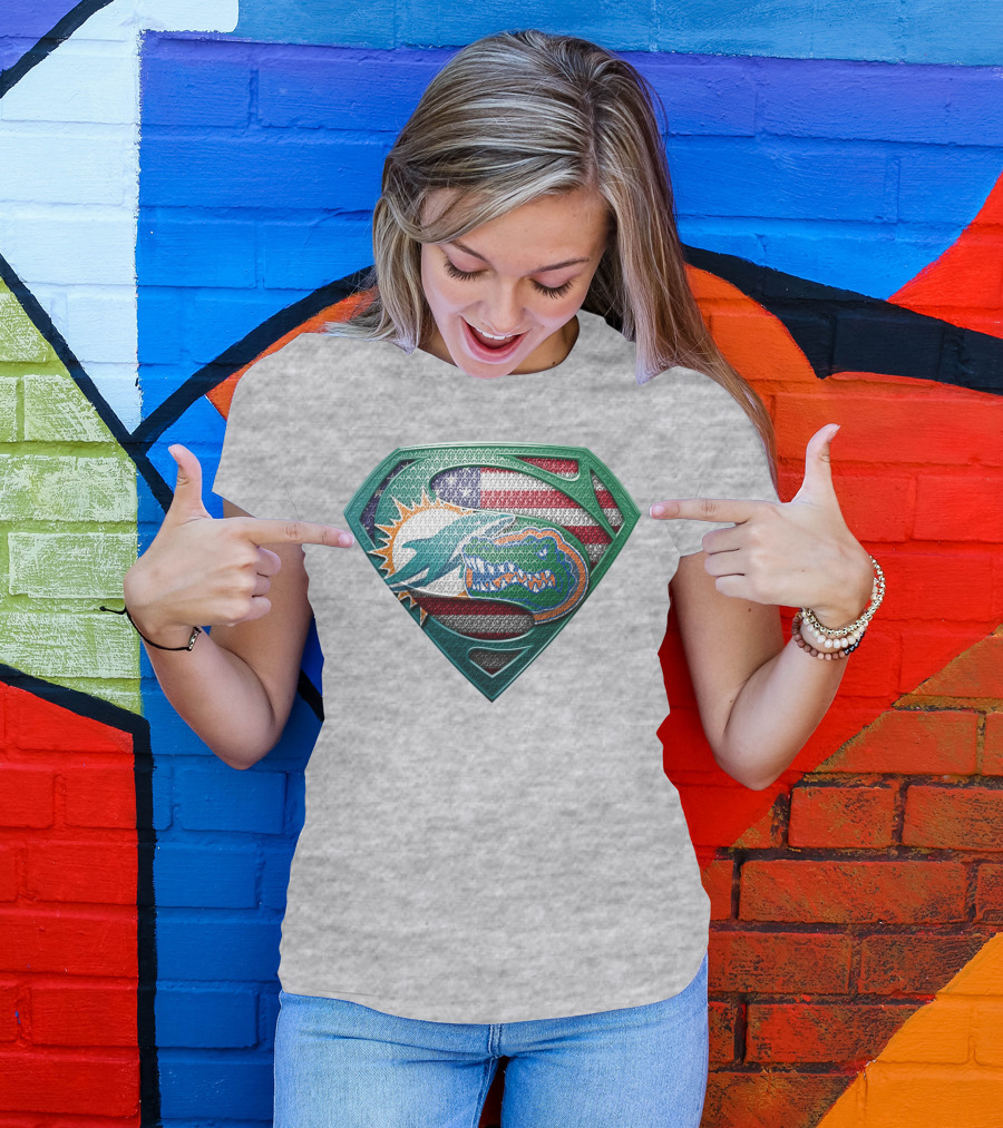 Superman Gator American Flag Miami Football T-Shirt