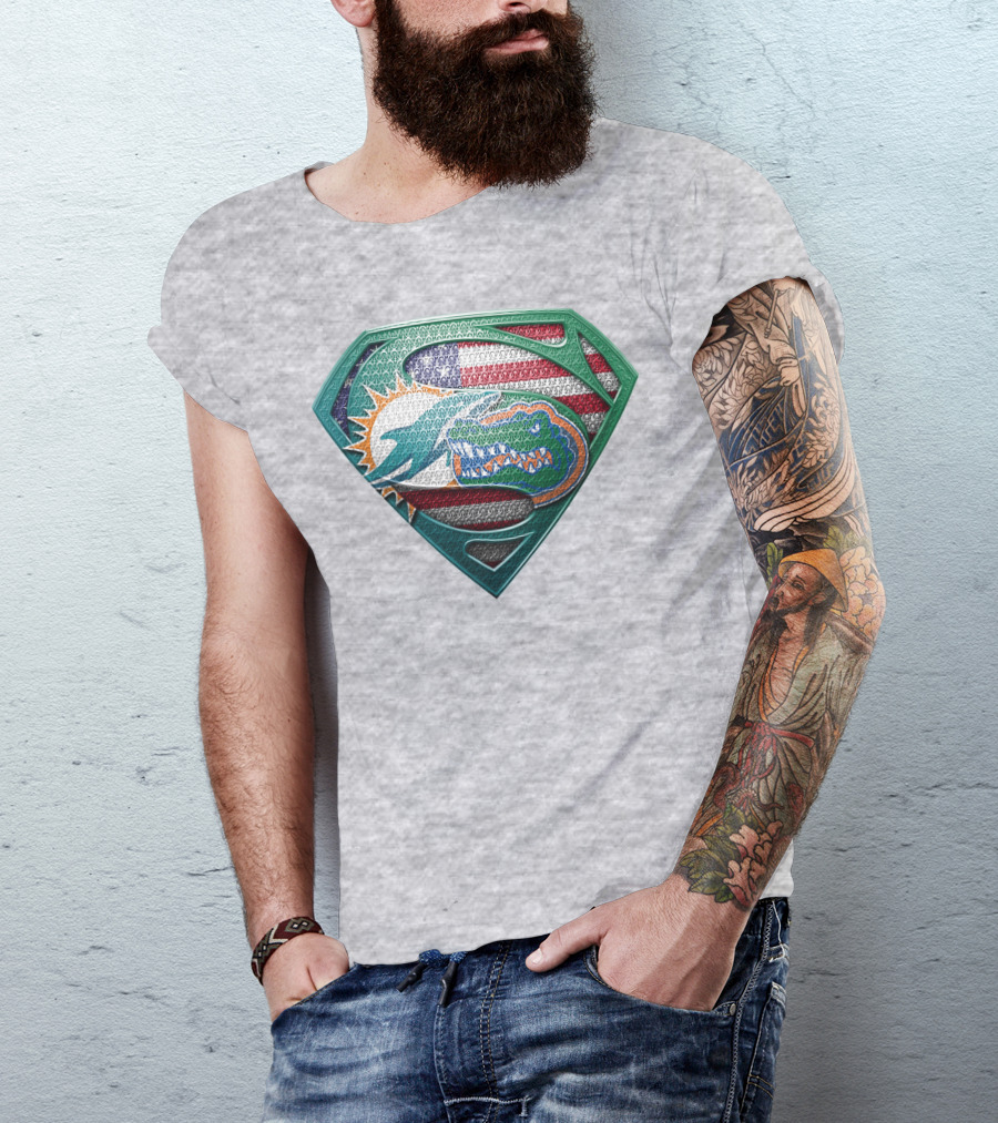 Superman Gator American Flag Miami Football T-Shirt