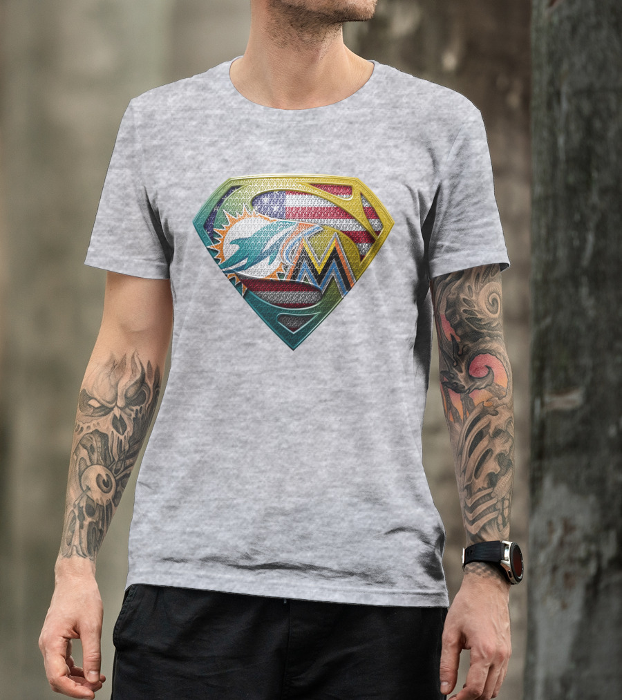 Superman Miami Dolphins Marlins American Flag T-Shirt