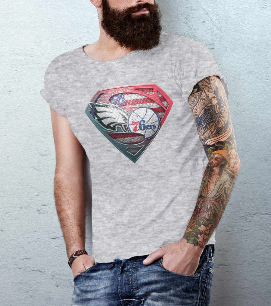 Philadelphia Eagles 76ers American Flag Emblem T-Shirt