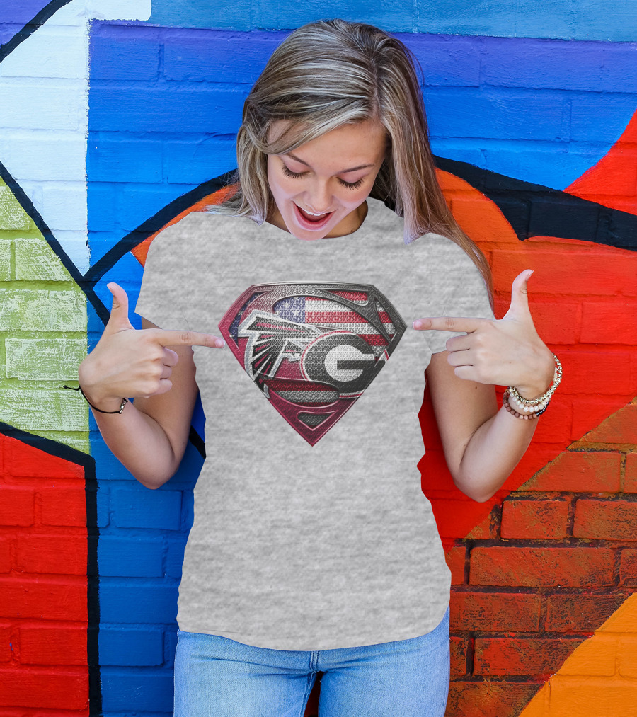 Superman Georgia Bulldogs Atlanta Falcons American Flag T-Shirt
