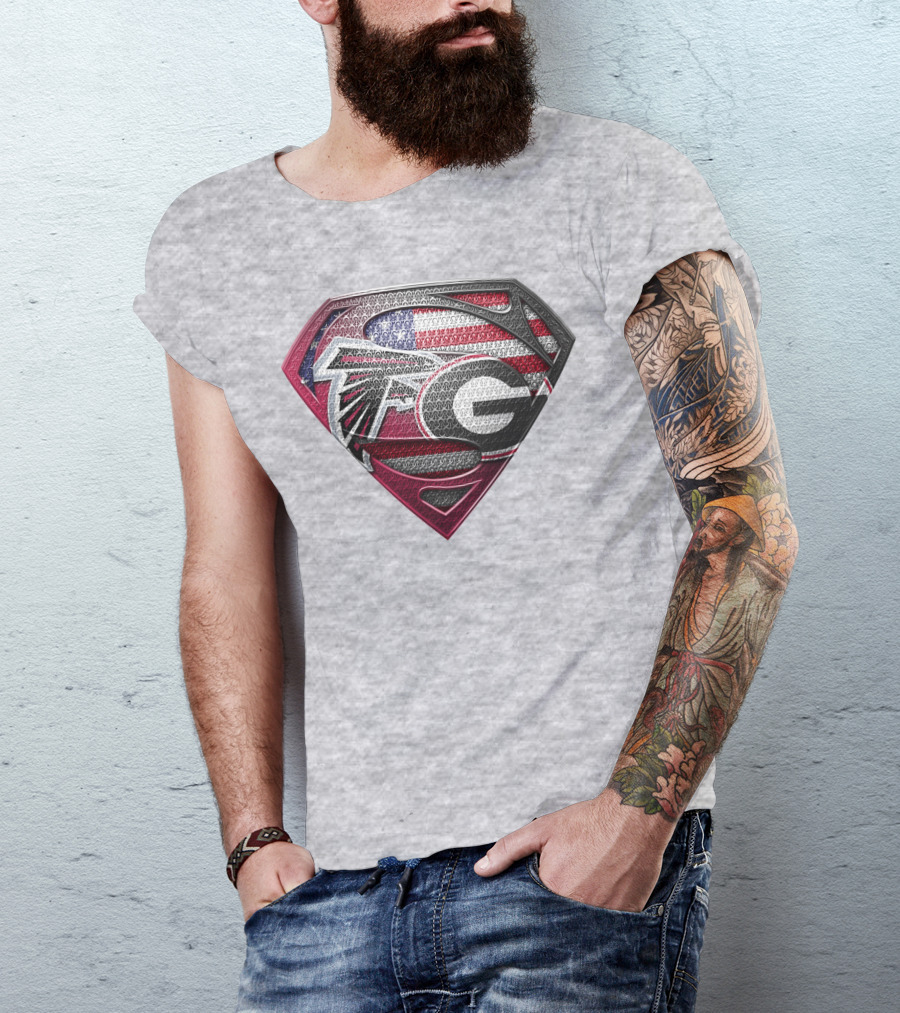 Superman Georgia Bulldogs Atlanta Falcons American Flag T-Shirt