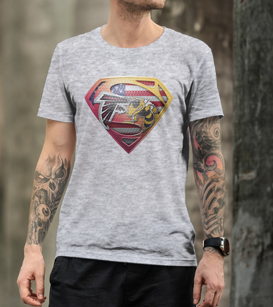 Superman Shield Atlanta Falcons American Flag Buzz T-Shirt