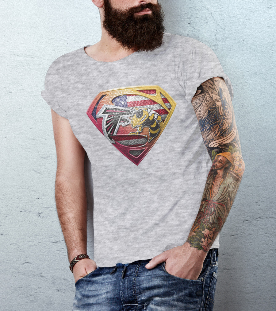 Superman Shield Atlanta Falcons American Flag Buzz T-Shirt
