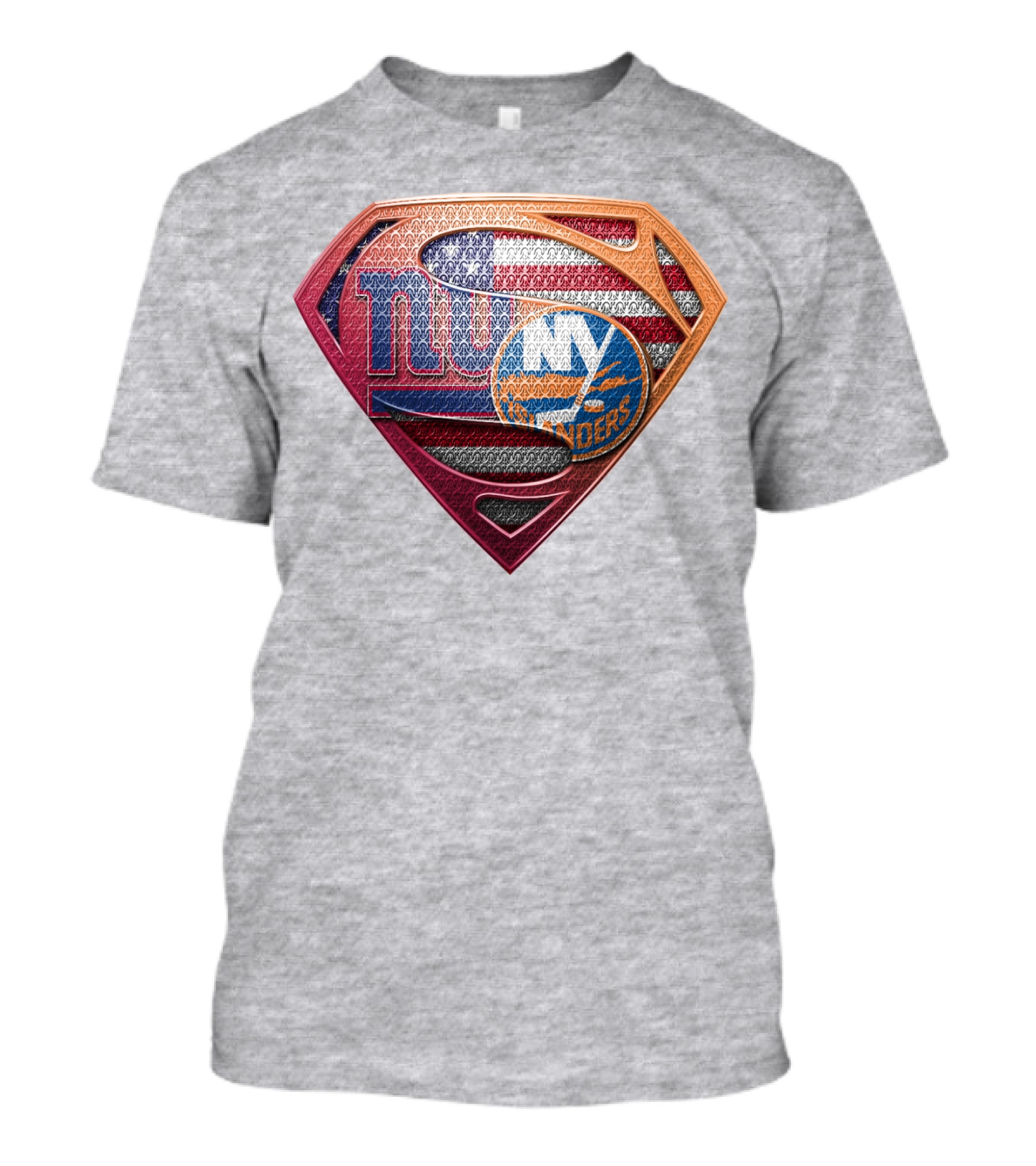 New York Giants Islanders Superman Shield American Flag T-Shirt