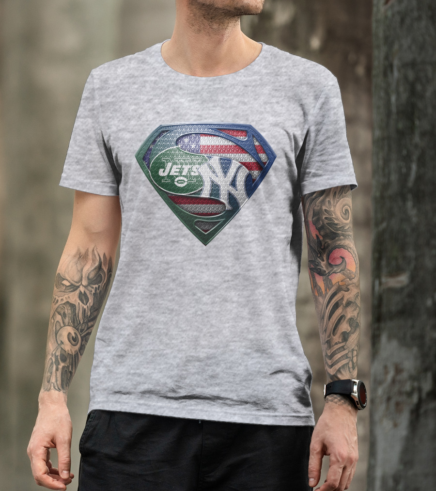 Superman Shield New York Yankees Jets American Flag T-Shirt