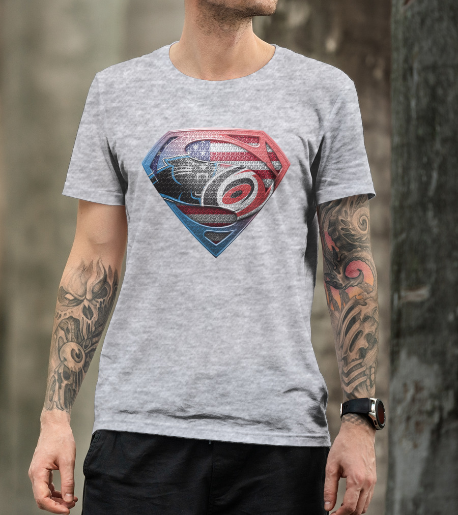 Superman Shield Carolina Panthers American Flag Carolina Hurricanes T-Shirt