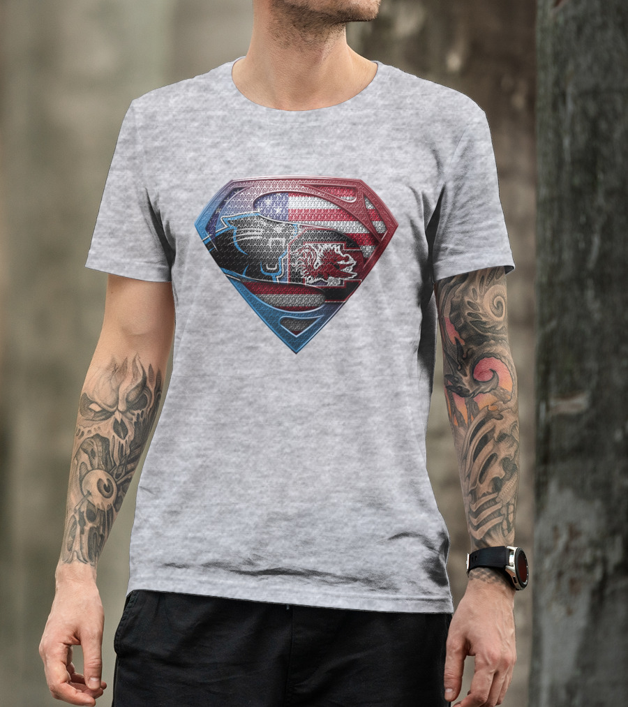 Superman Shield American Flag Panthers Gamecocks T-Shirt