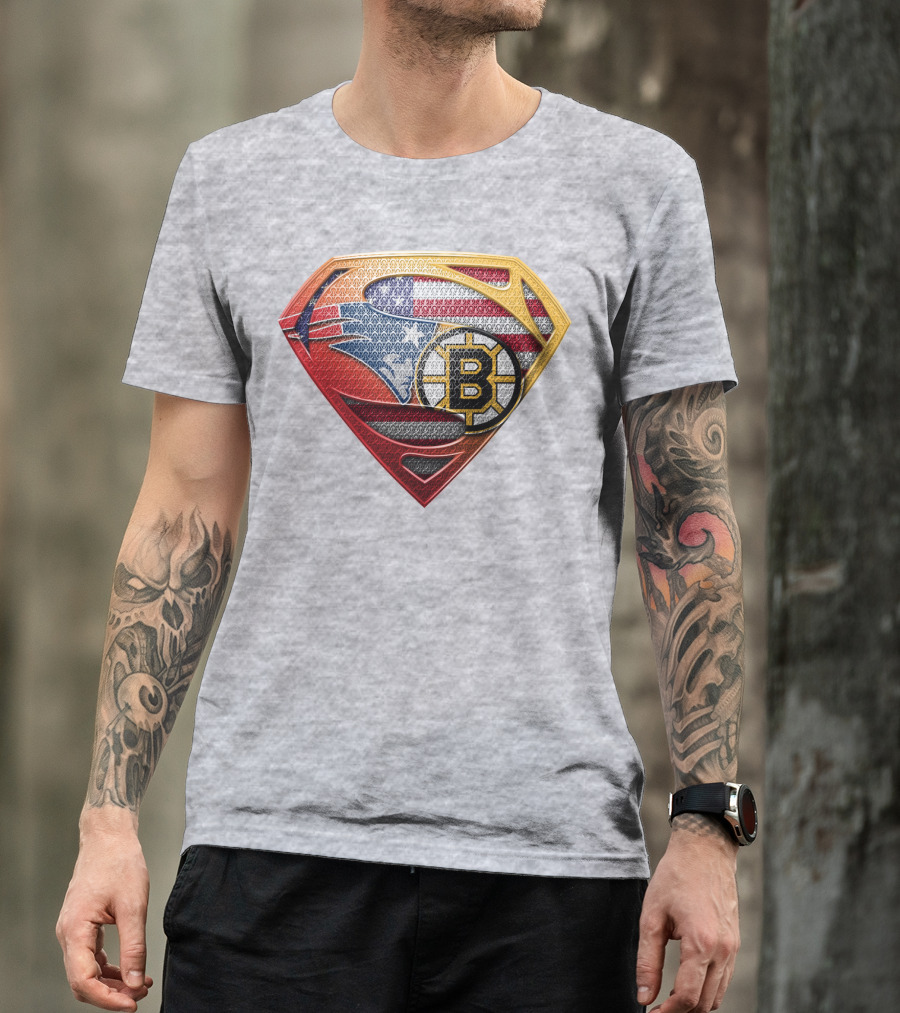 Superman Patriots Bruins Usa Flag T-Shirt