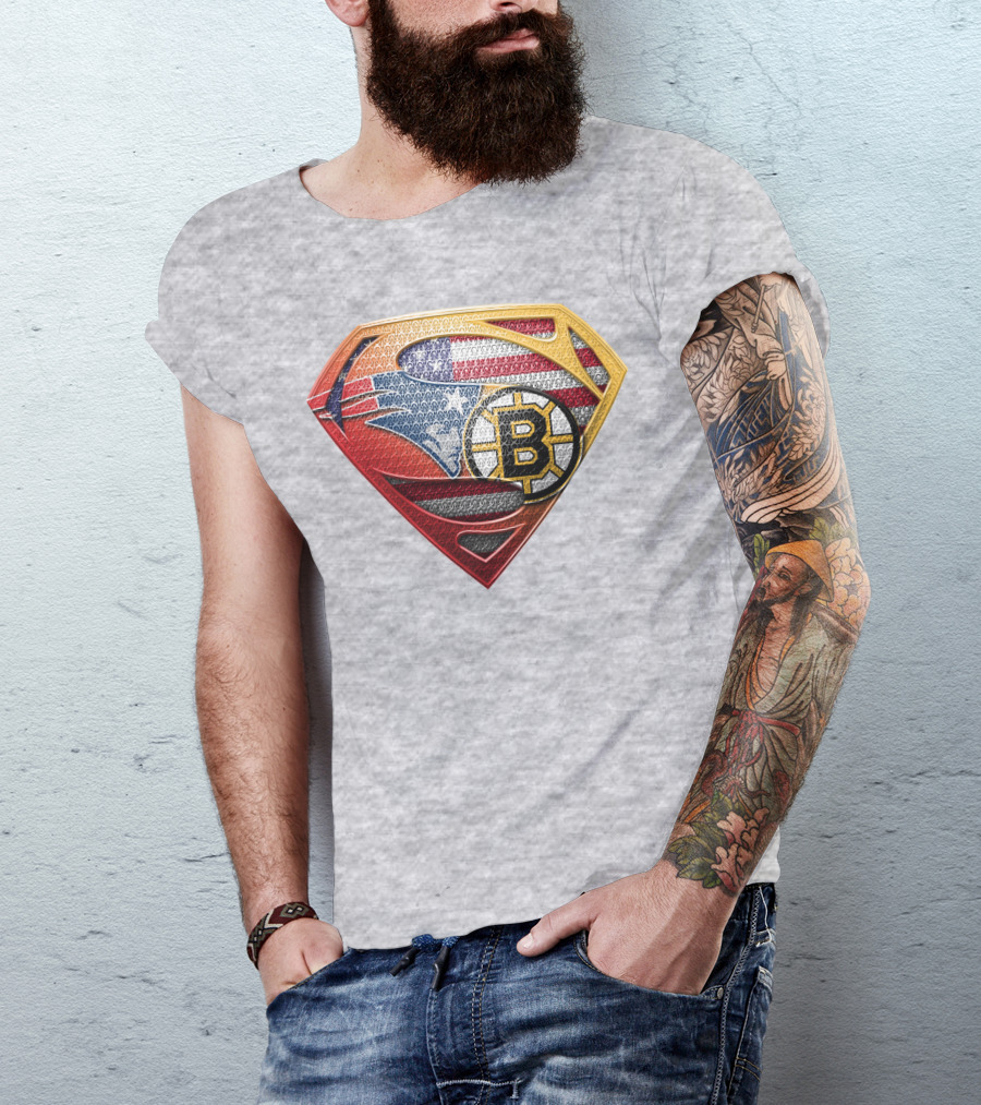 Superman Patriots Bruins Usa Flag T-Shirt