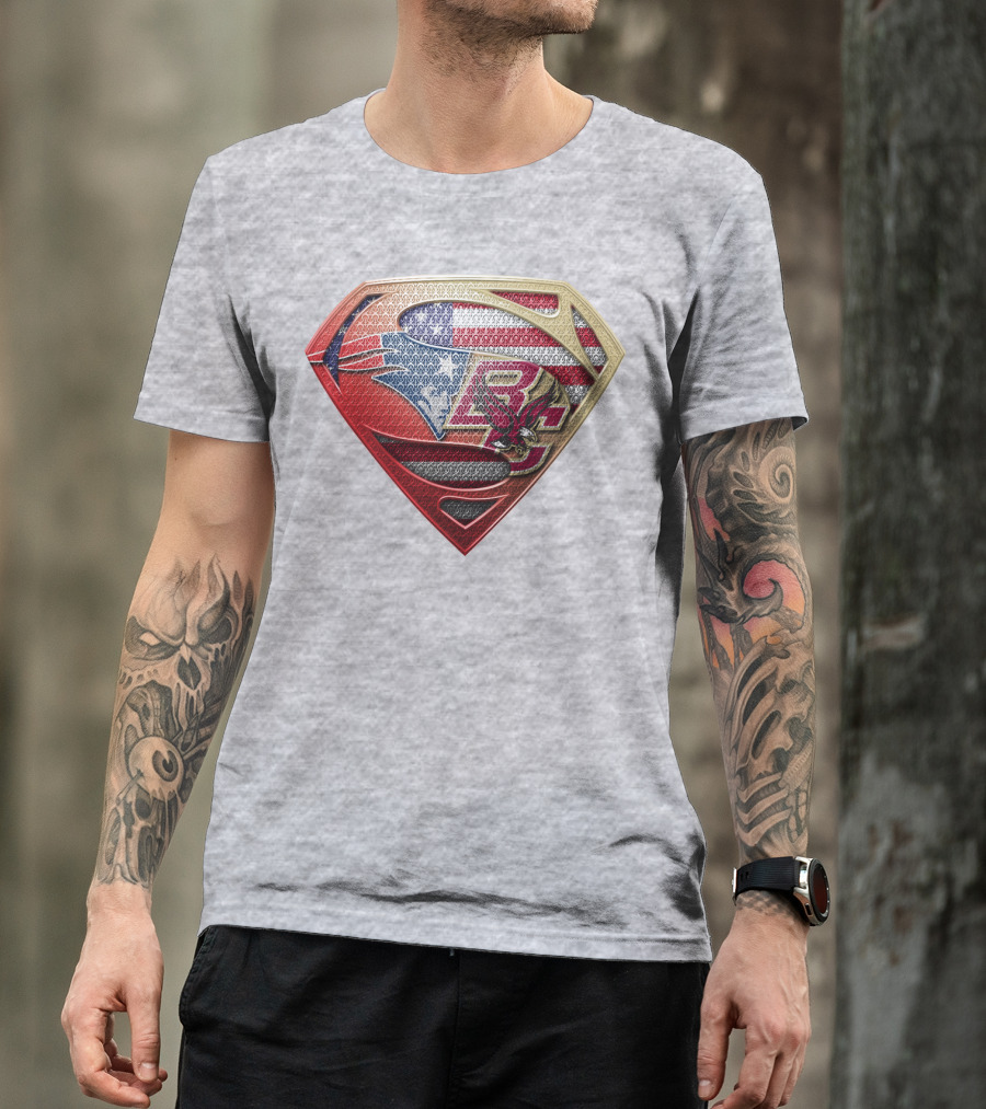 Superman Shield New England Patriots American Flag Boston College Eagles T-Shirt