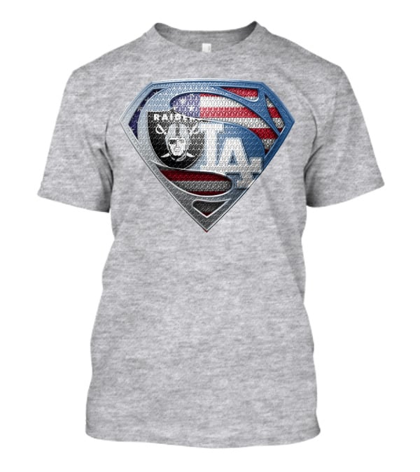 Raiders Dodgers American Flag Superhero T-Shirt