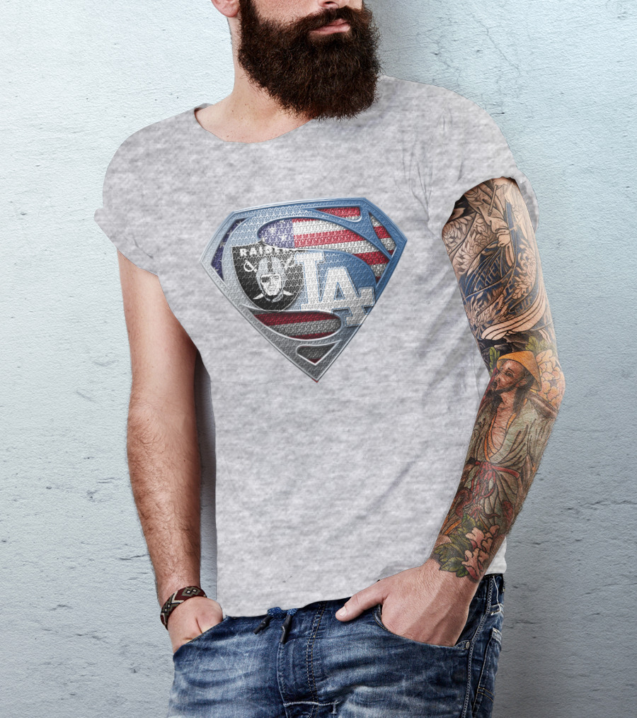 Raiders Dodgers American Flag Superhero T-Shirt