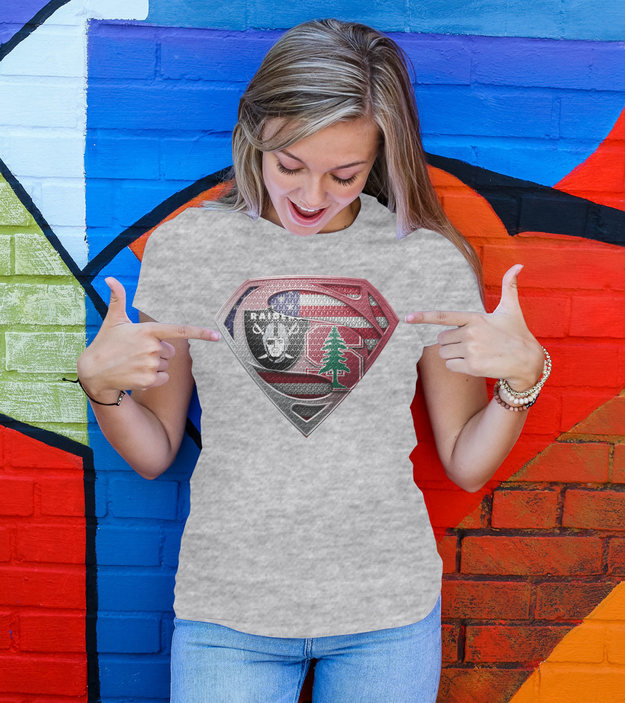 Superman Logo Oakland Raiders American Flag Stanford Tree T-Shirt