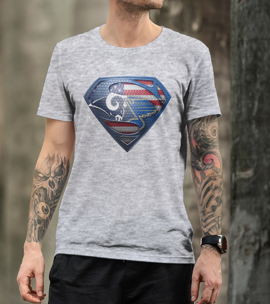 Usa Superman Rams And Blues Logo Shield T-Shirt