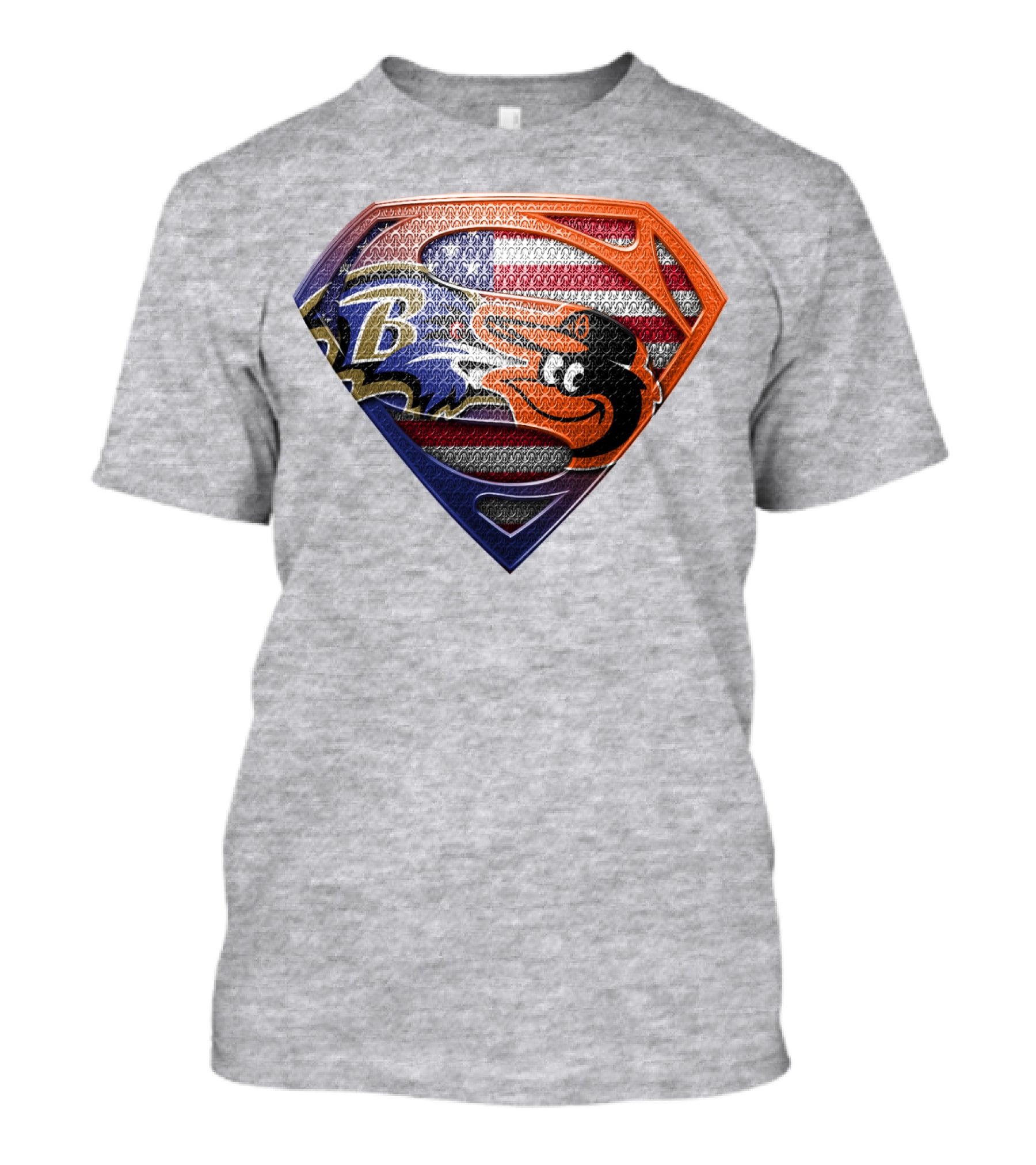 Baltimore Ravens Orioles American Flag Superman Shield T-Shirt