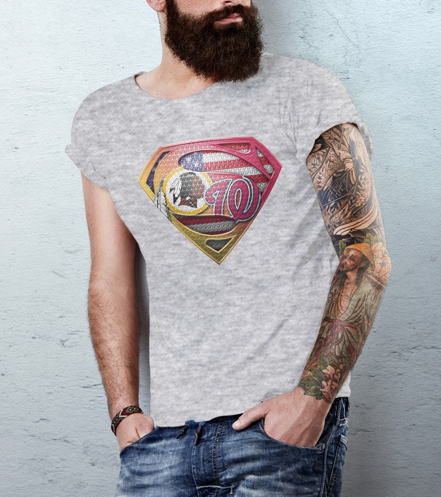 Washington W Super Redskins Patriots Flag Superman T-Shirt