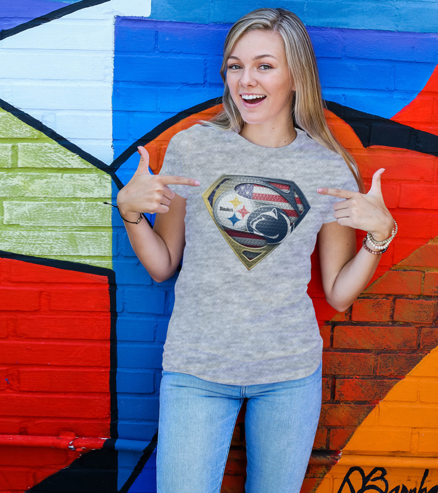 Steelers Penn State Super Shield With American Flag T-Shirt