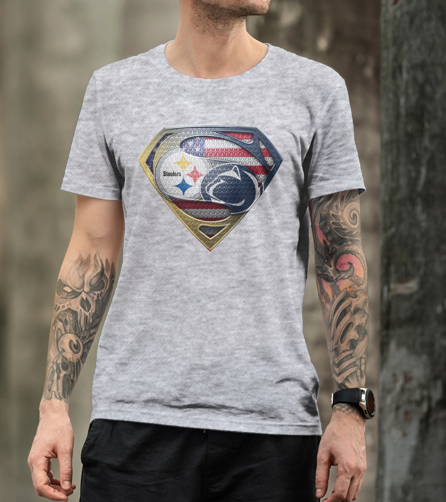 Steelers Penn State Super Shield With American Flag T-Shirt