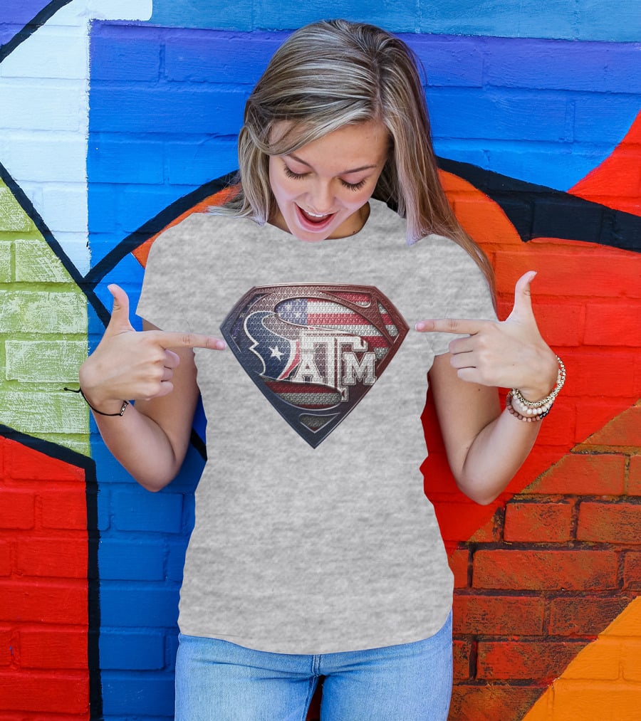 Superman Shield American Flag Texas A&M T-Shirt