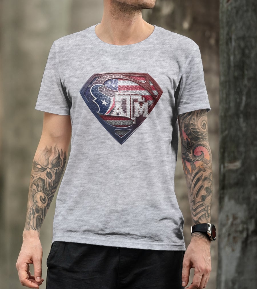 Superman Shield American Flag Texas A&M T-Shirt