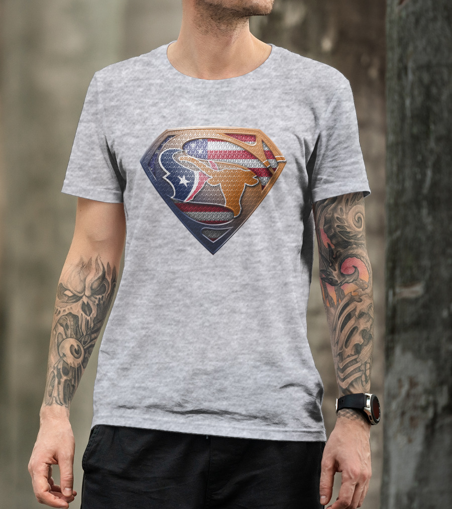 Texas Longhorns American Flag Superman Shield T-Shirt