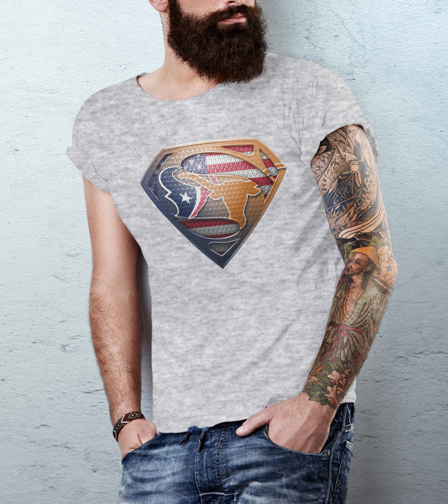 Texas Longhorns American Flag Superman Shield T-Shirt