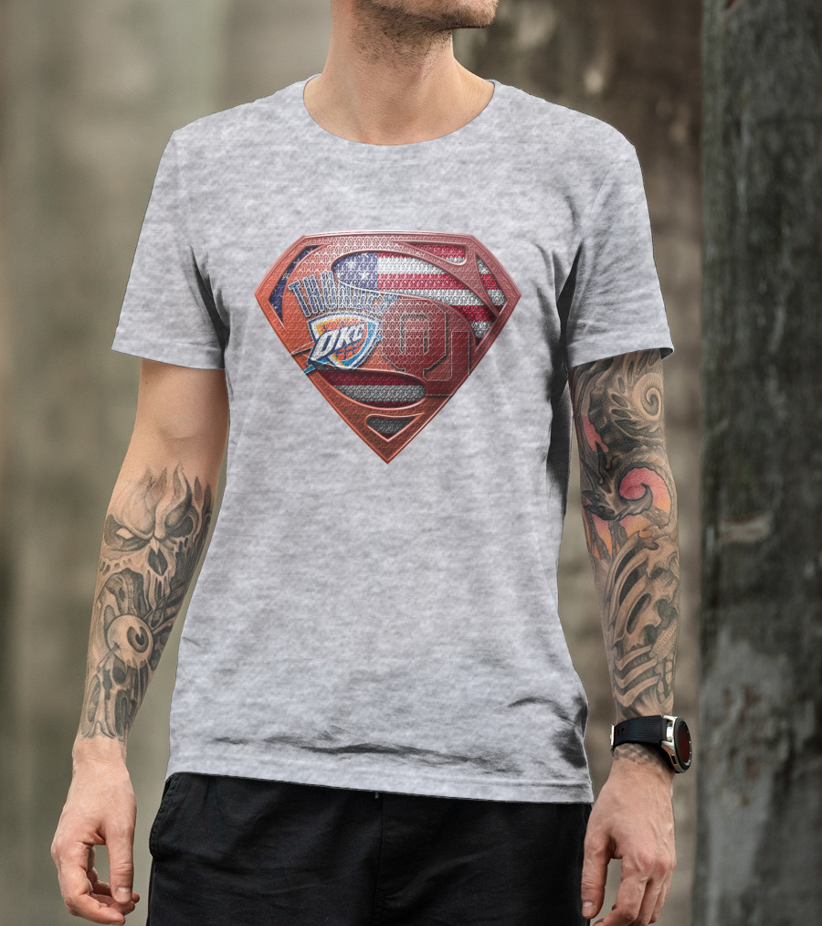 Oklahoma City Thunder American Flag Superman Ou Logo Fusion T-Shirt