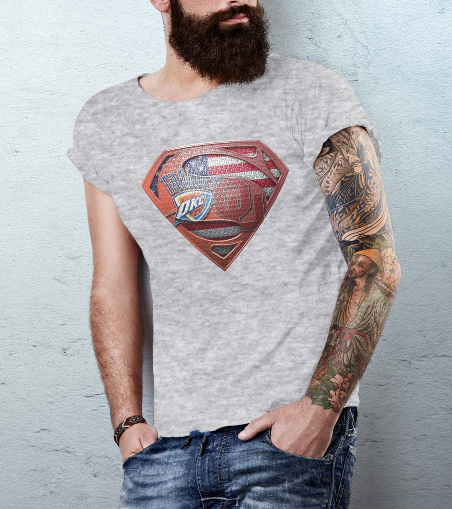 Oklahoma City Thunder American Flag Superman Ou Logo Fusion T-Shirt